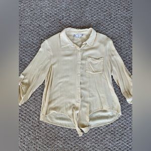 Women’s yellow long sleeve blouse with tie at front. Size medium.